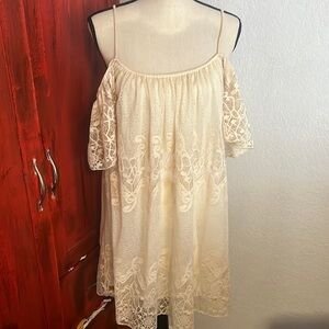 Rachel Kate Cream Lace Mini Dress lace off the shoulder boho festival country